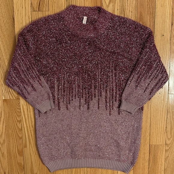 Urban Outfitters RAGA Kylie High Neck
Sweater Sz S Pink Metallic Sparkle Drip - Picture 1 of 9